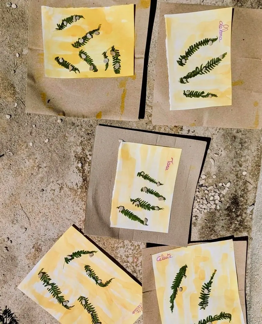 Aquarelles et fougères, atelier des enfants