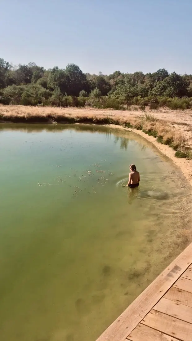 Baignade dans l'étang